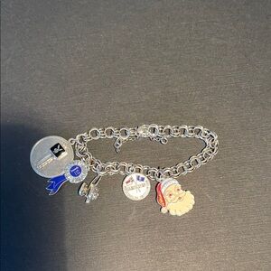 Silver Charm Bracelet with Santa and Blue Accents - most sterling